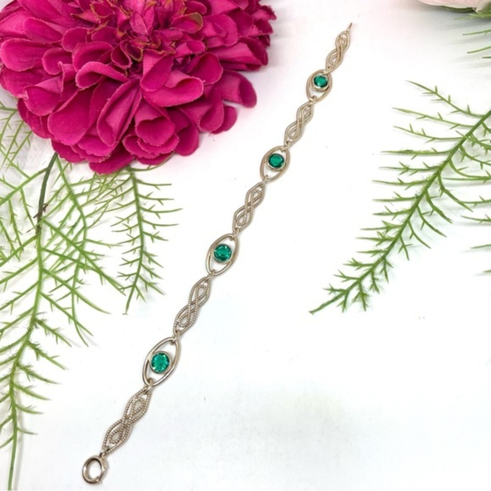 VINTAGE⚜️12KT GOLD FILLED Emerald Crystal Linked Bracelet